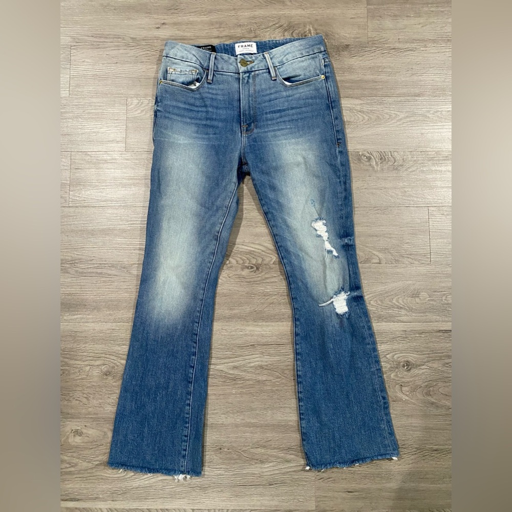 Frame‎ Blue Distressed Flare Jeans Klinefield